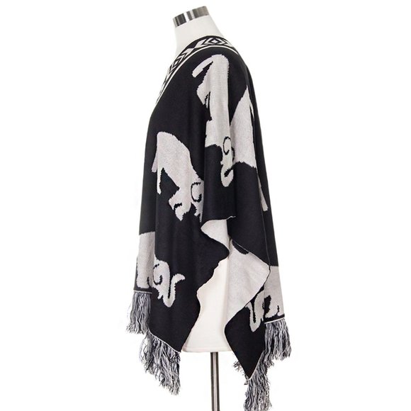 Code22 Elephant Print Reversible Ruana with Tassel - Picture 2 of 4